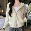 K1616X Estilo Perezoso Chaqueta con Capucha de Grafeno para Mujer Otoño Invierno Cardigan Engrosado Sudadera Holgada Versátil Top de Manga Larga