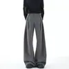 Pantalones de pierna ancha grises plisados de alta gama, unisex, estilo verano, corte limpio, tela fluida, holgados y casuales