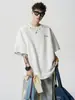 Camiseta Bordada para Pareja Marca Trendy Americana Diseño de Verano para Hombre Atractiva Holgada Manga Tres Cuartos Cuello Redondo Pesado Camiseta de Manga Corta