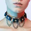 Original Nuevo Punk Harajuku Europeo y Americano Cadena Gargantilla Collar Estilizado Moda Anillo de Conexión Collar Gargantilla de Cuero Pu