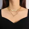 Collar de doble anillo con forma de corazón incrustado con diamantes de imitación, estilo cruzado de gran venta para mujer, cadena para clavícula de aleación ins, diseño de nicho, sentido de diseño, lujo ligero de nicho
