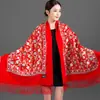 Shawl de Lana Cachemira Rojo para Boda con Bordado de Flor Exquisito Hecho a Mano Nepal Estilo Étnico Chino Bufanda de Doble Uso