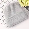 Gorro de tricô de pelo de coelho angorá, chapéu de tricô quente com punho para outono e inverno, chapéu de lã versátil de cor sólida, direto do fabricante