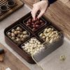 Nova tigela de frutas secas estilo chinês imitando madeira caixa de armazenamento de frutas secas à prova de umidade doméstica luxo leve retrô mesa de centro de sala de estar com tampa caixa de doces