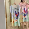 Pijama de Seda de Leche Pijama de Manga Corta Camisón de Mujer Verano Holgado Tallas Grandes Dibujos Animados Lindos Ropa para el Hogar