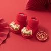 Calcetines de piso antideslizantes de algodón grandes de color rojo terry para bebé recién nacido de otoño e invierno, calcetines de Navidad de tubo medio con dibujos animados para bebé 1