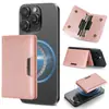 Portatarjetas de Teléfono Universal de Cuero PU con Cierre Magnético y Agujero para Expulsar Tarjetas para Apple Android, Anillo Magnético MagSafe