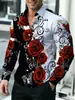 Camisas de manga larga para hombre de estilo europeo y americano, para primavera y otoño, con estampado de rosas, estilo casual y un cuello de alta gama y elegante.