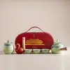 Juego de Té Portátil para Viaje con una Tetera y Tres Tazas Cerámicas de Preparación Rápida, Caja de Regalo de Juego de Té Kung Fu, Regalo Souvenir
