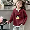 Camiseta Nova de Manga Longa para Meninas Primavera e Outono, Malha Waffle Infantil Falsa Peça Dupla Estilosa Casual Versátil Gola Redonda