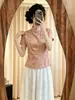 Nuevo top retro de jacquard estilo chino con botones y cuello mao de manga corta para mujer, nueva camisa elegante de verano entallada y adelgazante