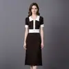 Amazon Transfronterizo Vestido de Verano de Manga Corta con Solapa de Bloques de Color Tejido Ceñidor de Cintura Adelgazante para Mujer Textura de Alta Calidad para el Trabajo