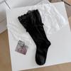 Meias de Renda Meia-Calça Feminina Média Alta JK Finas de Algodão Estilo Japonês Fofas Lolita Preto e Branco com Meias para Sapatos Pequenos de Couro