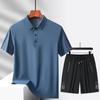 Camisa Polo de Lapela Respirável Refrescante de Verão Nova Transfronteiriça Conjunto de Duas Peças de Seda Gelada Manga Curta Masculina