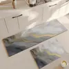 Tapete de Piso para Cozinha com Padrão de Mármore de Luxo Leve Sensação de Alto Padrão Uso Doméstico Absorção de Água Secagem Rápida Tapete para Pés Conjunto de Duas Peças Tapete Antiderrapante de Terra de Diatomáceas