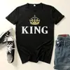 Camiseta de Pareja con Estampado de Corona de Rey y Reina Manga Corta Cuello Redondo Holgada Moda Camiseta para Hombres y Mujeres