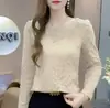 Camisa Base Popular de Encaje Patchwork Estilo Coreano para Dropshipping, Nuevo Top Versátil de Forro Polar Ajustado para Otoño e Invierno para Mujer