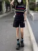 Shorts de mezclilla negros para mujer, estilo fino de verano, nuevos 2026 cintura alta ajuste holgado, pierna recta adelgazante pierna ancha pantalón de cinco puntos