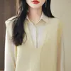 Chaleco de punto de algodón puro con cuello en V para mujer, nueva colección principios de otoño 2025, color liso, corte holgado, sin mangas, perfecto para usar en capas, top para mujer