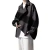 Jaqueta-camisa masculina de alta qualidade, novo estilo chinês, estilo nacional de primavera, texturizada, tamanho grande, estilosa, branca, de manga longa para homens