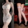Lingerie Sexy Renda Transparente Camisola Sexy Estilo Irmã Real Pijama com Meia-Calça de Tela Estilo Pura Luxúria Feminina Bordado Verão