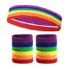 Conjunto de três peças: Faixa de cabeça e pulseira arco-íris, toalha, alta elasticidade, absorvente de suor, esportes, basquete, faixa de cabelo/pulso