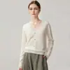 Cárdigan de cachemira con cuello en V 2026 Otoño/Invierno Nuevo Estilo para Mujer Color Sólido Capa Base Estilo Lindo Holgado Adelgazante Cálido Ropa de Abrigo