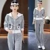 Nuevo Conjunto Deportivo Casual Elegante para Mujer Otoño e Invierno 2026, Cárdigan con Capucha de Corte Delgado de Moda y Pantalones de Pierna Ancha Conjunto de Dos Piezas Tendencia