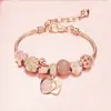 Pulsera de Cristal Pan Family Oro Rosa Pulsera de Cisne con Diamantes Rojo Rosa Amor Rosa Pulsera para Niñas