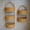 Cesta de Parede de Três Camadas Duas Camadas de Vime Imitação Trançado Cesta de Armazenamento de Gengibre e Alho para Cozinha Doméstica Cesta Suspensa para Utensílios de Cozinha para Convidados