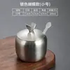 Frasco de Tempero de Aço Inoxidável 304 Coreano Pote de Molho de Pimenta de Cozinha Pote de Sal com Colher Caixa de Tempero Pote Dourado Criativo