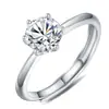 Anillo Ajustable Clásico de Seis Garras con Imitación de Moissanita para Mujer, Aleación de Cobre de Alta Gama, Sencillo y Moderno, Artículo Popular de Comercio Exterior Transfronterizo de Alta Gama