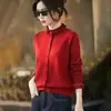 Cardigã de tricô de lã estilo francês com gola franzida, falso duas peças, casaco suéter feminino, novo design outono e inverno
