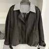 Camisa de Rayas Estilo Retro Occidental Estilo Hong Kong Chaqueta de Cuero para Mujer Primavera y Otoño 2025 Nueva Chaqueta Coreana de Dos Piezas Falsas