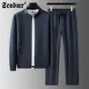 Sudadera Cardigan con Cuello Alto para Hombre de Primavera y Otoño, Conjunto Deportivo, Chaqueta Holgada de Algodón para Hombre, Manga Larga, Conjunto Casual de Dos Piezas para Hombres de Mediana Edad y Mayores