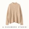 Suéter Grueso de Cachemira para Mujer, Cuello Medio Alto, Tejido de Trenza, Corte Holgado, Chaqueta Suéter de Punto Canalé Adelgazante, Estilo Simple