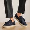 Dropshipping Otoño Nuevo Mocasines de Cuero Genuino con Borlas para Hombre, Zapatos Planos Casuales de Moda para Pareja, Zapatos Perezosos sin Cordones