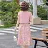 Vestido de Verão da Mamãe, Novo Estilo Chinês, Estilo Nacional, Moda Elegante para Mulheres de Meia-Idade e Idosas, Conjunto de Vestido Elegante de Duas Peças de Comprimento Médio