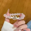 Nuevo Pulsera de Gato de Dibujos Animados con Perlas Rosa Dulce y un Corazón Femenino, Diseño Lindo y Versátil, Moderno y Elegante, Estilo de Nicho