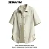 Camisa de Hombre Elegante y Versátil, Estilo Delgado de Verano, Cuello Campana, Cuadros de Burbujas, Camisa Casual Moderna Holgada de Manga Corta para Hombre