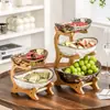 Plato de Fruta Cerámico para el Hogar de Lujo Ligero, Bandeja de Dulces Multicapa con Diseño de Lingote, Artesanía Galvanizada, Alto Valor Estético, Bandeja de Frutos Secos, Venta al por Mayor y al por Menor