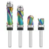 Fresa de Topo e Base com Rolamento para Acabamento e Perfilagem de Materiais Reciclados, com Haste de 1/4", Liga Integrada e Revestimento Colorido
