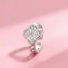 Anillo de Trébol de Cuatro Hojas de la Suerte con Diamantes Completos Estilo Coreano Estilo Ins para Mujeres, Lujo Ligero, Gama Alta, Ajustable, Anillo Sencillo de Joyería con Circonitas