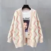 Nueva colección de otoño e invierno: Suéter de punto, cárdigan, prenda exterior, de corte holgado, con bloques de color, de un solo botón, manga larga, en estilo preppy para mujer