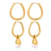 Pendientes de joyería de acero de titanio chapado en oro de 18 quilates con colgante de perla en forma de gota, nuevo de alta gama, lujo ligero, estilo frío, transfronterizos