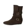Botas Melaleuca Empilhadas com Aumento de Altura Oculto Botas Curtas para Mulheres Outono/Inverno 2026 Novas Botas de Cano Médio Uso Duplo Botas Western Cowboy Tendência