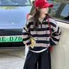 Traje de Raya Ancha con Cuello Alto para Niñas Ropa de Otoño 2026 Nuevo Estilo Sudadera con Medio Cremallera y Pantalones de Pierna Ancha Set de Dos Piezas para Niños Medianos y Grandes