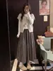 Saia longa suave estilo coreano para mulheres, nova coleção outono e inverno - cintura alta, saia evasê guarda-chuva que afina, meia-saia casual e versátil