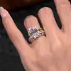 Anillo Apilable de Diamantes Brillantes Estilo Europeo y Americano Popular de Xiaohongshu, Fila Abierta de Diamantes, Anillo para Dedo Índice, Anillo de Girasol, Accesorio Versátil