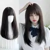Peruca de Cabelo Longo para Mulheres, Comprimento Médio Estilo Lolita, Verão Fina Estilo Jk, Cosplay Transgênero, Peruca Cheia Longa Reta Preta